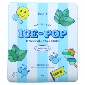 Гидрогелевая маска для лица с мятой и cодой KOELF Mint & Soda Ice-Pop Hydrogel Face Mask 30g - 1 шт