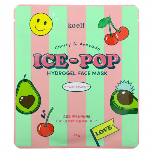 Гідрогелева маска для обличчя з вишнею і авокадо KOELF Cherry & Avocado Ice-Pop Hydrogel Face Mask 30g - 1 шт (Термін придатності: до 12.04.2024)
